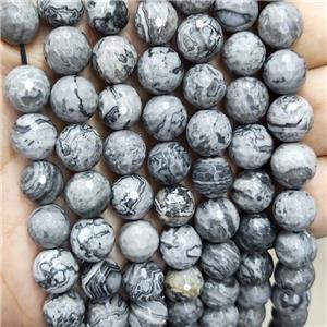 Natural Gray Map Jasper Beads Faceted Round, approx 8mm dia