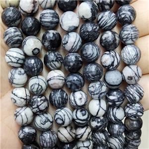 Natural Black Silk Jasper Beads Facete Round, approx 6mm dia