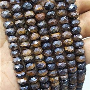 Natural Tiger Eye Stone Beads Faceted Rondelle Electroplated, approx 5x8mm