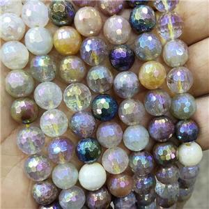 Natural Rutilated Quartz Beads Multicolor Faceted Round Electroplated, approx 12mm dia