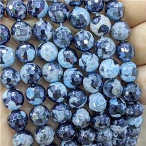 Blue Fire Agate Beads Faceted Round Electroplated, approx 10mm dia