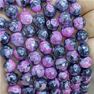 Hotpink Fire Agate Beads Faceted Round Electroplated, approx 8mm dia