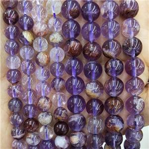 Natural Purple Phantom Quartz Beads Cacoxenite Smooth Round, approx 6mm dia