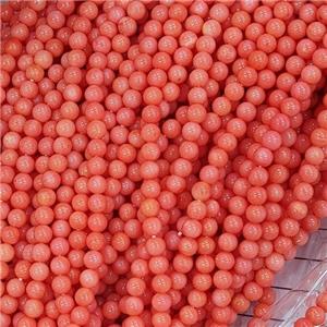 Natural Pink Coral Beads Smooth Round, approx 4mm dia