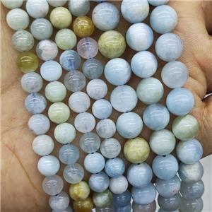 Natural Aquamarine Beads Blue Smooth Round, approx 10mm dia