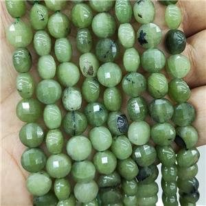 Jade Beads Green Dye Faceted Coin Button, approx 8mm