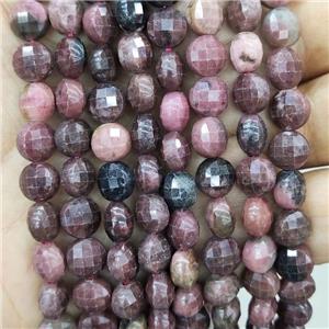 Natural Pink Rhodonite Beads Faceted Circle, approx 8mm