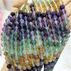 Natural Fluorite Beads Multicolor Smooth Round, approx 8mm dia