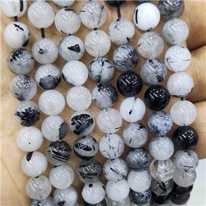 Natural Black Rutilated Quartz Beads Smooth Round, approx 8mm dia