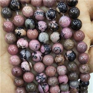 Natural Chinese Rhodonite Beads Pink Smooth Round, approx 12mm dia