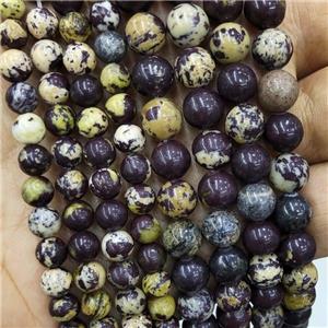 Natural Darkpurple Jasper Beads Yellow Smooth Round, approx 8mm dia