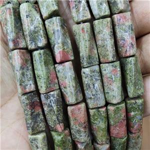 Natural Unakite Beads Green Twist Tube, approx 10-20mm, 22pcs per st