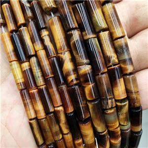 Natural Tiger Eye Stone Tube Beads, approx 4x13mm