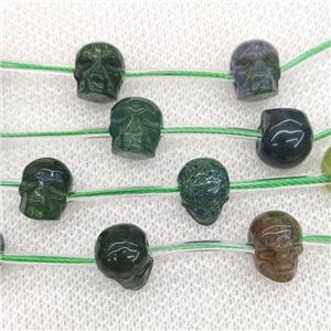 Natural Green Moss Agate Skull Beads Carved, approx 8-10mm, 12pcs per st