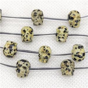 Natural Black Dalmatian Jasper Skull Beads Carved, approx 9-12mm, 12pcs per st