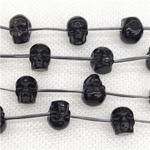 Natural Black Obsidian Skull Beads Carved, approx 9-12mm, 12pcs per st