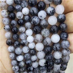 Natural Black Rutilated Quartz Beads Smooth Round, approx 8mm dia