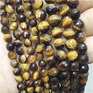 Natural Tiger Eye Stone Beads Faceted Round, approx 6mm dia