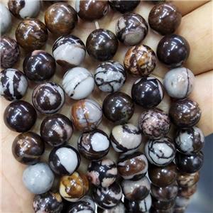 Natural Australian Zebra Jasper Beads A-Grade Smooth Round, approx 10mm dia