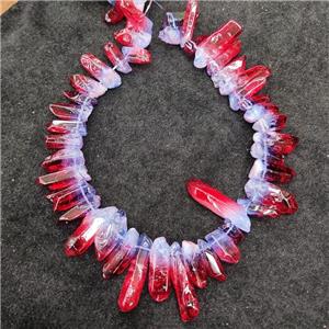 Natural Crystal Quartz Stick Beads Red Blue Dye Dichromatic Polished, approx 10-30mm