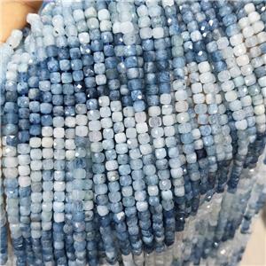 Natural Aquamarine Beads Blue Faceted Cube, approx 3.7-4.4mm