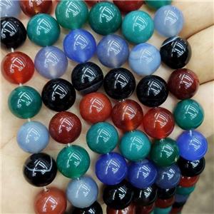 Natural Agate Beads Dye Smooth Round Mixed Color, approx 12mm dia