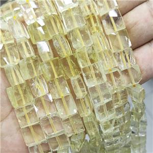 Natural Lemon Quartz Beads Faceted Square, approx 10-11mm