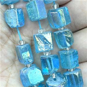 Natural Crystal Quartz Nugget Beads Freeform Blue AB-Color Electroplated, approx 10-12mm, 20cm length