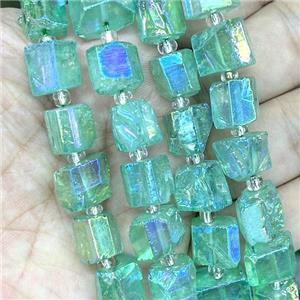 Natural Crystal Quartz Nugget Beads Freeform Green AB-Color Electroplated, approx 10-12mm, 20cm length