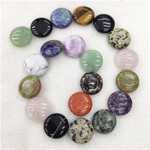 Mixed Gemstone Circle Beads Flat Round, approx 20mm