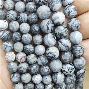 Natural Gray Map Jasper Beads Faceted Round, approx 6mm dia