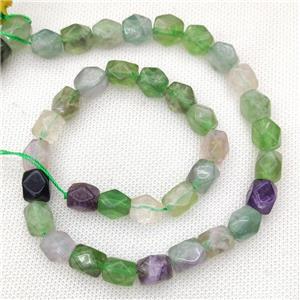 Natural Fluorite Beads Freeform Faceted Multicolor, approx 9-11mm