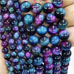 Natural Tiger Eye Stone Beads Multicolor Dye Smooth Round, approx 12mm dia