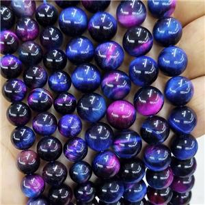 Natural Tiger Eye Stone Beads Multicolor Dye Smooth Round, approx 10mm dia