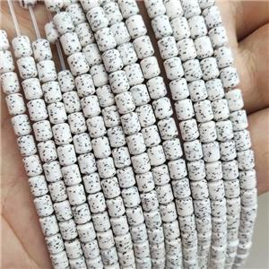 White Ceramics Tube Beads Spot, approx 4mm