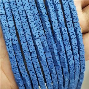 Rock Lava Cube Beads Rich Blue Dye, approx 6mm