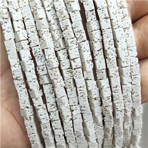 Rock Lava Cube Beads Cream White Dye, approx 6mm