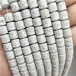 Rock Lava Column Beads Cream White Dye, approx 6mm