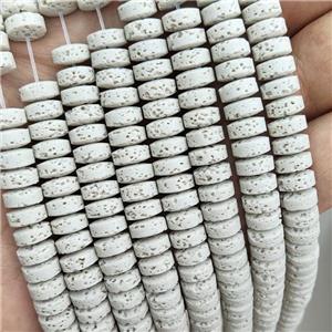 Rock Lava Heishi Beads Cream White Dye, approx 8mm