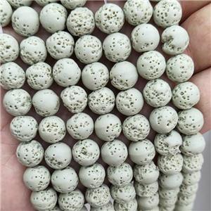 Rock Lava Round Beads Mint Green Dye, approx 10mm dia