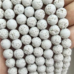 Rock Lava Round Beads Cream White Dye, approx 8mm dia