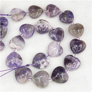 Natural Purple Amethyst Heart Beads, approx 20mm