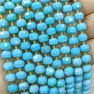 Blue Magnesite Turquoise Beads Faceted Rondelle Dye, approx 6-8mm