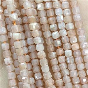 Natural Moonstone Beads Peach Faceted Cube, approx 2.5mm