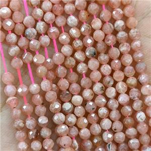 Natural Argentina Rhodochrosite Beads Pink Faceted Round Tiny, approx 3mm