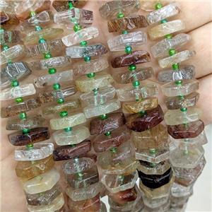 Natural Green Rutilated Quartz Heishi Spacer Beads, approx 13-15mm