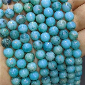 Natural Marble Round Beads Pave Gold Foil Smooth Blue Dye , approx 8mm