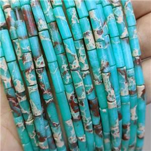 Synthetic Imperial Jasper Tube Beads Teal, approx 4x13mm