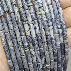 Gray Map Jasper Tube Beads, approx 4x13mm