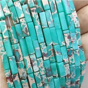 Green Synthetic Imperial Jasper Cuboid Beads, approx 4x13mm